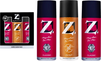 Z - Magnetism for Men Classic Zest Deo, Super Saver Pack, Fragrance Deodorant, Prevents Odor, Combo Body Spray  -  For Men(150 ml, Pack of 3)