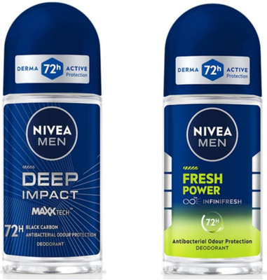 NIVEA Deep Impact & Fresh Power 50ml roll on set of 2 Deodorant Roll-on  -  For Men & Women(100 ml, Pack of 2)