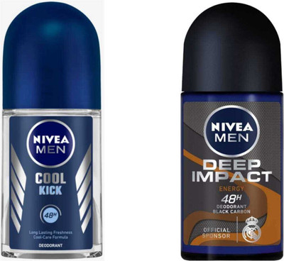 NIVEA Deep Impact Energy and Cool kick 50ml roll on set of 2 Deodorant Roll-on  -  For Men & Women(100 ml, Pack of 2)