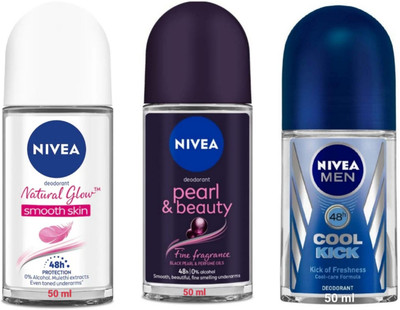 NIVEA Smooth Skin PB Black & Fresh Active 50ml Roll on Set of 3 Deodorant Roll-on  -  For Men & Women(150 ml, Pack of 3)