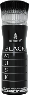 Al-Nuaim Black Musk Alcohol Free Deodorant Body Spray  -  For Men(200 ml)
