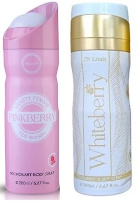 St. Louis 1 PINKBERRY & 1 WHITE BERRY DEODORANT 200ML EACH, PACK OF 2. Deodorant Spray  -  For Men & Women(400 ml, Pack of 2)