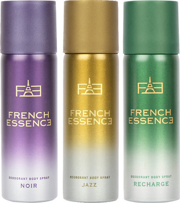 FRENCH ESSENCE Combi Packs of Jazz,Noir & Recharge 50 Ml Each Deodorant Spray  -  For Men(150 ml, Pack of 3)