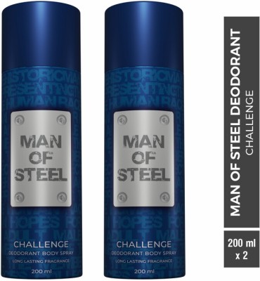 DENVER Combo of Man Of Steel Challenge Long lasting Deodorant Spray  -  For Men(400 ml, Pack of 2)