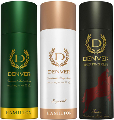 DENVER Hamilton, Imperial & Rider Body Deo (200 ml x 3) Deodorant Spray  -  For Men(600 ml, Pack of 3)