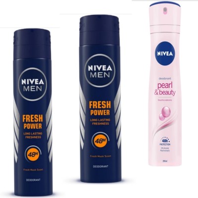 NIVEA 2pc Fresh Power and Pearl Beauty deo Set of 3 Deodorant Spray  -  For Men & Women(450 ml, Pack of 3)