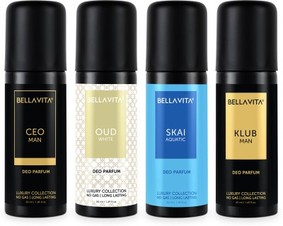 Bellavita Deo Parfum Travel-Size Gift Set|4x50 ml|Long Lasting Fragrance| Deodorant Spray - For Men & Women(200 ml, Pack of 4)