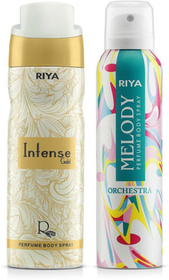 RIYA Intense Gold And Melody Orchestra Body Spray Deodorant For Unisex Pack Of 2 Deodorant Spray  -  For Men & Women(350 ml, Pack of 2)