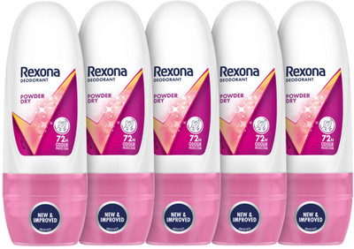 Rexona Powder Dry Underarm Deodorant Roll On, 72h Odour Protection - For Women (PO5) Deodorant Roll-on  -  For Women(125 ml, Pack of 5)