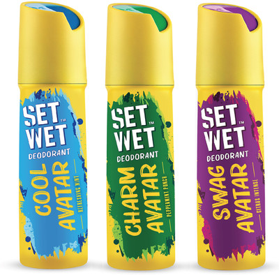 SET WET Cool, Charm and Swag Avatar Deodorant Spray  -  For Men(450 ml, Pack of 3)