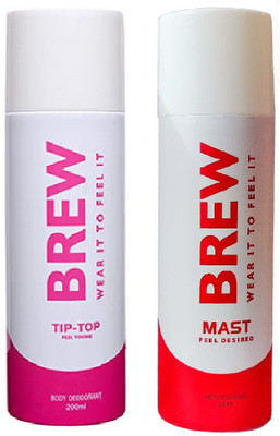 BREW 1 TIP TOP & 1 MAST DEODORANT 200ML EACH , PACK F 2. Perfume Body Spray  -  For Men & Women(400 ml, Pack of 2)