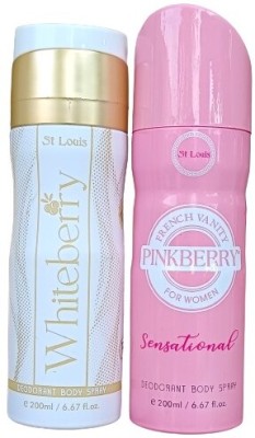 St. Louis WHITEBERRY DEO 200 ML AND PINKBERRY DEO 200 ML Body Spray  -  For Men & Women(400 ml, Pack of 2)