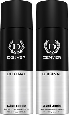 DENVER Black Code Original 180 ml Deodorant Spray  -  For Men(360 ml, Pack of 2)