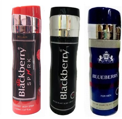 St. Louis 1 BLACKBERRY SPARK 1 BLACKBERRY 1 BLUEBERRY DEODORANT 200ML EACH , PACK OF 3 . Perfume Body Spray  -  For Men & Women(600 ml, Pack of 3)
