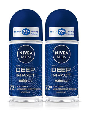 Nivea Men Deep Impact Combo with Maxxtech, Black Carbon, 72h Odour Protect, Long Lasting Deodorant Roll-on - For Men(100 ml, Pack of 2)