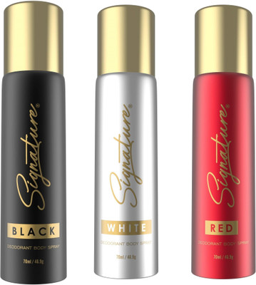 Signature Black| White| Red Long Lasting Fragrance (70ML Each) Combo Deodorant Body Spray  -  For Men & Women(210 ml, Pack of 3)