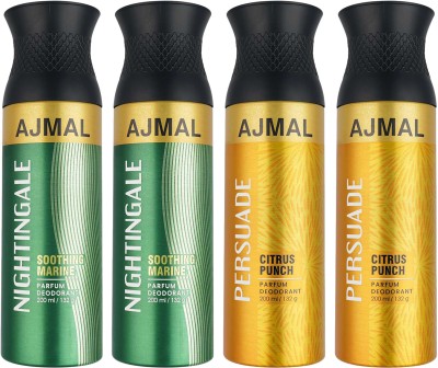 Ajmal 2 Nightingale & 2 Persuade Each 200ML Deodorant Spray  -  For Men & Women(800 ml, Pack of 4)