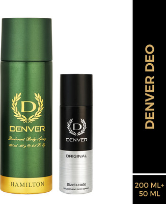 DENVER Hamilton Body Deo 200 ml & Black.code Nano 50 ml Deodorant Spray  -  For Men(250 ml, Pack of 2)