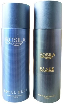 MONET Rosila Royal blue deo 200 ml and black diamond deo 200 ml Body Spray  -  For Men & Women(400 ml, Pack of 2)