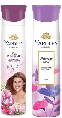 Yardley London 1 STAR FLOWERAZZI & 1 MORNING DEW , 150 ML EACH , PACK OF 2 Deodorant Spray  -  For Men & Women(300 ml, Pack of 2)