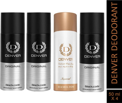 DENVER Original Black Code,Imperial |Long Lasting|Provides 24hour odor protection Deodorant Spray  -  For Men(50 ml, Pack of 4)