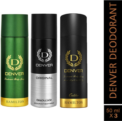 DENVER Hamilton,Caliber,Black code|Long Lasting|Provides 24hour odor protection Deodorant Spray  -  For Men(150 ml, Pack of 3)