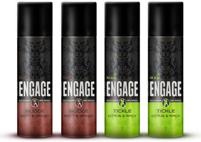 Engage Deo Combo, 2 Nudge (220ml) & 2 Tickle (220ml), Deodorant Spray (Pack of 4) Deodorant Spray  -  For Men(880 ml, Pack of 4)