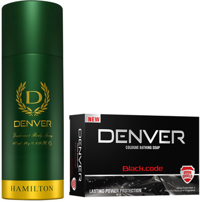 DENVER Black Code Soap 125g & Hamilton 200 Ml Deodorant Spray  -  For Men(305 ml, Pack of 2)