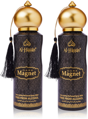 Al - Hassan Dark Magnet Perfumed - (200ml Each) | Alcohol Free Body Spray  -  For Men & Women(400 ml, Pack of 2)