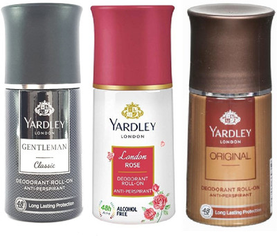 Yardley London 1 GENTLEMEN CLASSIC ,1 LONDON ROSE ,& ENGLISH ROSE ROLL ON,50ML EACH, PACK OF 3. Deodorant Roll-on  -  For Men & Women(150 ml, Pack of 3)