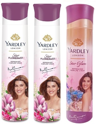 Yardley London 2 STAR FLAWERAZZI & 1 STAR GLAM DEODORANT , 150ML EACH, PACK OF 3. Deodorant Spray  -  For Men & Women(450 ml, Pack of 3)