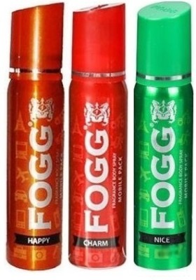 FOGG HAPPY 25ML & CHARM 25ML-NICE 25ML- Deodorant Spray Body Spray  -  For Men & Women(75 ml, Pack of 3)