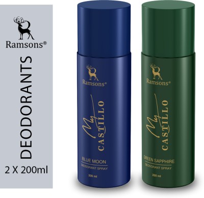 RAMSONS MY CASTILLO GREEN SAPPHIRE & MY CASTILLO BLUE MOON Combo Deodorant Spray  -  For Men & Women(400 ml, Pack of 2)