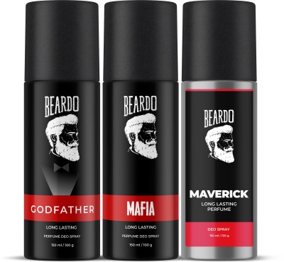 BEARDO Long Lasting Deo Sprays Combo for Men | Godfather, Mafia & Maverick Deodorant Body Spray  -  For Men(420 ml, Pack of 3)