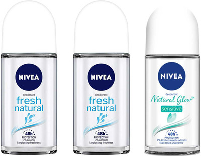 NIVEA 2pc Fresh Natural And 1pc NG Senstive Roll On 50ml Set of 3 Deodorant Roll-on  -  For Men & Women(150 ml, Pack of 3)