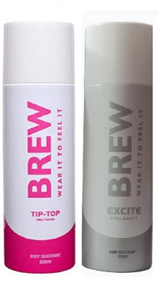 BREW 1 TIP TOP & EXCITE DEODORANT ,200ML EACH, PACK F 2. Perfume Body Spray  -  For Men & Women(400 ml, Pack of 2)