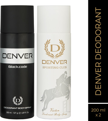 DENVER Black Code And Victor Long Lasting Deodorant Spray  -  For Men(400 ml, Pack of 2)