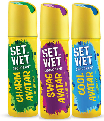 SET WET Cool, Charm & Swag Avatar Deodorant & Body Spray Perfume For Men,Pack of 3 Deodorant Spray - For Men(540 ml, Pack of 3)