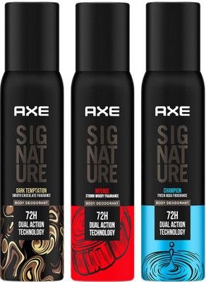 AXE SIGNATURE SIGNATURE Dark Temptation, Champion and Intense Deodorant No Gas Body Perfume Deodorant Spray  -  For Men(600 ml, Pack of 3)