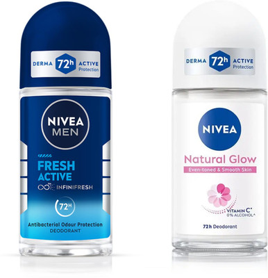 NIVEA Natural Glow and Fresh Active Combo For Men and Women Deodorant Roll-on  -  For Men & Women(50 ml, Pack of 2)