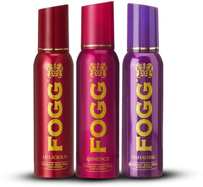 FOGG Delicious, Essence & Paradise No Gas Deodorant Body Spray for Women Body Spray  -  For Women(450 ml, Pack of 3)