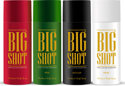 OSCAR Big Shot Deodorant Jazz Club, Privee & Eros (150ml Each) Deodorant Spray – For Men  (600 Ml, Pack Of 4) For Rs. 207 @ 78 %