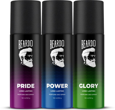 BEARDO Pride Perfume Deo Spray 150ml, Glory 150ml & Power Body Spray 150ml (Set of 3) Deodorant Spray  -  For Men(450 ml, Pack of 3)