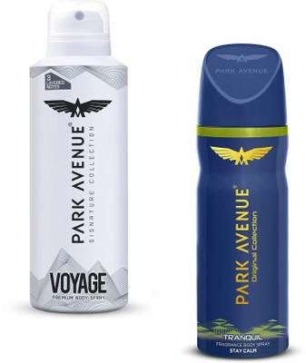 PARK AVENUE Voyage & Tranquil Body Spray 150ML pack of 2 Deodorant Spray  -  For Men(300 ml, Pack of 2)