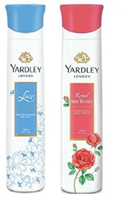 Yardley London Lace and Red Rose Combo Pack 2 Perfume Body Spray  -  For Women(150 ml, Pack of 2)