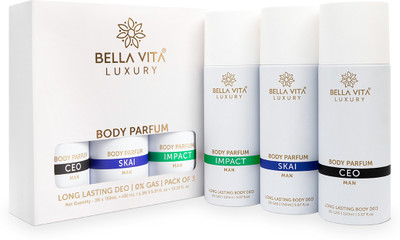 Bella Vita Organic Men’s Body Parfum Deodorant Spray Gift Set (3×150 ML) || Long Lasting Fragrance Deodorant Spray – For Men (450 Ml, Pack Of 3) For Rs. 449 @ 50 %