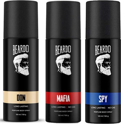 BEARDO Perfume Body Spray Trio (Mafia 120ml + Spy 120ml + Don 150ml ) Pack of 3 Perfume Body Spray – For Men  (390 ml, Pack of 3)