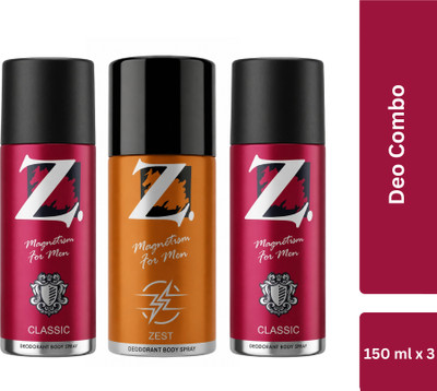 Z - Magnetism for Men Classic Zest Deo, Super Saver Pack, Fragrance Deodorant, Prevents Odor, Combo Body Spray  -  For Men(150 ml, Pack of 3)