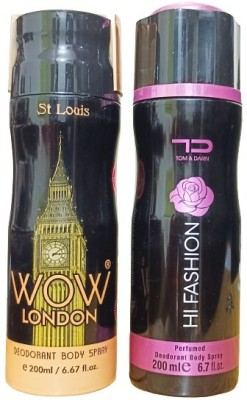 St. Louis NEW WOW LONDON DEO 200 ML AND NEW HI FASHION DEO 200 ML Body Spray  -  For Men & Women(400 ml, Pack of 2)