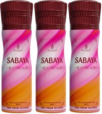 Al Nuaim Sabaya Long Lasting Perfume Body Spray  -  For Men & Women(200 ml, Pack of 3)